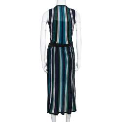 Pre Owned Diane von Furstenberg Black Lurex Striped Knit Cadenza Wrap Dress P