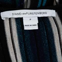 Pre Owned Diane von Furstenberg Black Lurex Striped Knit Cadenza Wrap Dress P