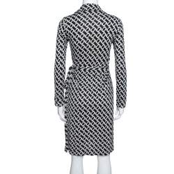 Pre Owned Diane Von Furstenberg Black Chain Link Silk New Jeanne Two Wrap Dress S