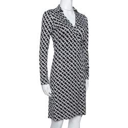 Pre Owned Diane Von Furstenberg Black Chain Link Silk New Jeanne Two Wrap Dress S