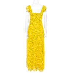 Pre Owned Diane von Furstenberg Yellow Floral Print Silk Lillie Maxi Dress M