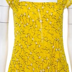 Pre Owned Diane von Furstenberg Yellow Floral Print Silk Lillie Maxi Dress M