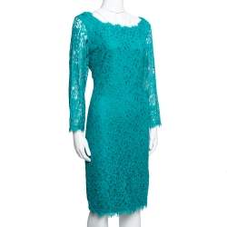 Pre Owned Diane von Furstenberg Zephyr Green Lace Zarita Dress L