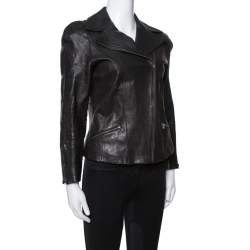 Pre Owned Diane von Furstenberg Black Leather Bikerita Jacket M
