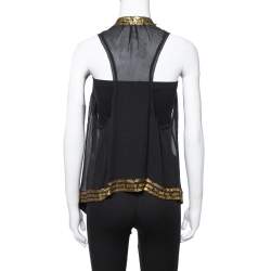 Pre Owned Diane von Furstenberg Black Silk Gold Sequin Embellished Ellowyn Vest M