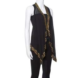 Pre Owned Diane von Furstenberg Black Silk Gold Sequin Embellished Ellowyn Vest M