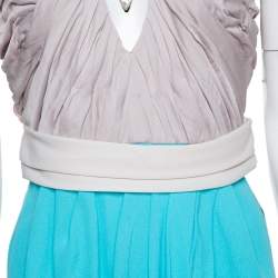 Pre Owned Diane von Furstenberg Blue Sateen & Crepe Wrap Effect Darleena Dress M