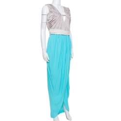 Pre Owned فستان ديان فون فرستبيرغ "دارلينا" نمط ملتف كريب و ساتان أزرق مقاس صغير (سمول)