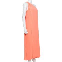 Pre Owned Diane von Furstenberg Neon Orange Crepe Liluye One Shoulder Dress M