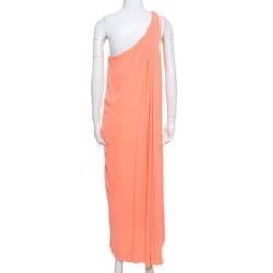 Pre Owned Diane von Furstenberg Neon Orange Crepe Liluye One Shoulder Dress M
