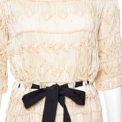 Pre Owned Diane von Furstenberg Cream Crochet Macrame Solar Belted Dress M