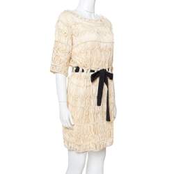 Pre Owned Diane von Furstenberg Cream Crochet Macrame Solar Belted Dress M