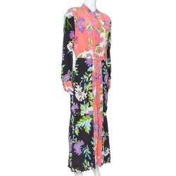 Pre Owned Diane von Furstenberg Coral Pink Floral Print Silk Crepe Maxi Dress L