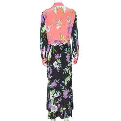 Pre Owned Diane von Furstenberg Coral Pink Floral Print Silk Crepe Maxi Dress L
