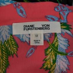 Pre Owned Diane von Furstenberg Coral Pink Floral Print Silk Crepe Maxi Dress L