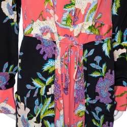 Pre Owned Diane von Furstenberg Coral Pink Floral Print Silk Crepe Maxi Dress L