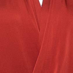 Pre Owned Diane von Furstenberg Burnt Orange Silk Cross Over Front Issie Blouse S