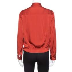 Pre Owned Diane von Furstenberg Burnt Orange Silk Cross Over Front Issie Blouse S
