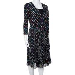 Pre Owned Diane von Furstenberg Floral & Dot Print Paneled Caprice Wrap Dress M