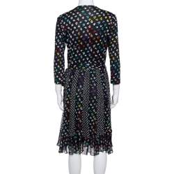 Pre Owned Diane von Furstenberg Floral & Dot Print Paneled Caprice Wrap Dress M