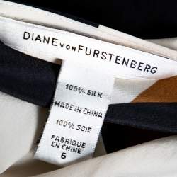 Pre Owned Diane Von Furstenberg Cream Ribbon Print Silk Ethyl Maxi Dress M