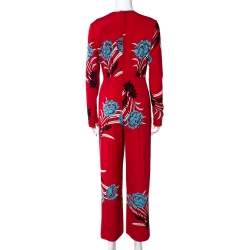 Diane Von Furstenberg Red Floral Print Crepe Farren Jumpsuit S