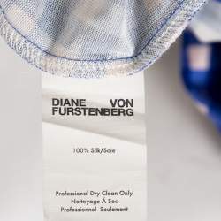 Pre Owned Diane Von Furstenberg Blue Gingham Silk Jersey New Julian Wrap Dress M
