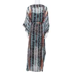 Pre Owned Diane Von Furstenberg Multicolor Printed Silk Annushka Belted Kaftan S