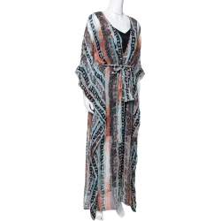 Pre Owned Diane Von Furstenberg Multicolor Printed Silk Annushka Belted Kaftan S