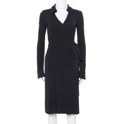 Pre Owned Diane Von Furstenberg Black Crepe Jeanne Wrap Dress S