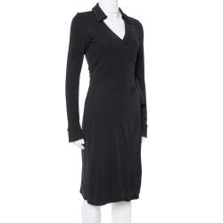 Pre Owned Diane Von Furstenberg Black Crepe Jeanne Wrap Dress S