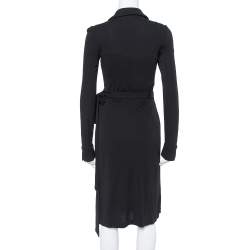 Pre Owned Diane Von Furstenberg Black Crepe Jeanne Wrap Dress S