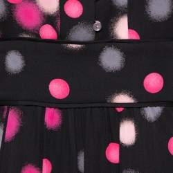 Pre Owned Diane Von Furstenberg Black Polka Dots Silk  Half Sleeve Midi Dress M