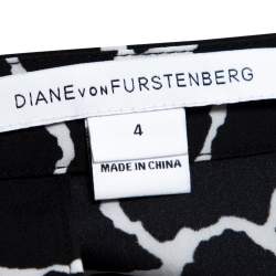 Pre Owned Diane Von Furstenberg Black/White Silk Blend Soleil Slit Back Romper S 