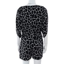 Pre Owned Diane Von Furstenberg Black/White Silk Blend Soleil Slit Back Romper S 