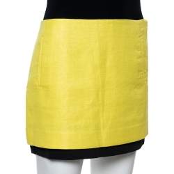 Pre Owned Diane Von Furstenberg Yellow Coated Raffia Elley Mini Skirt S