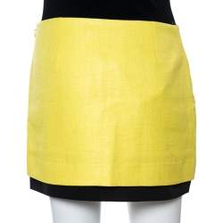 Pre Owned Diane Von Furstenberg Yellow Coated Raffia Elley Mini Skirt S