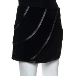 Pre Owned Diane Von Furstenberg Black Silk and Leather Trim Karina Mini Skirt S