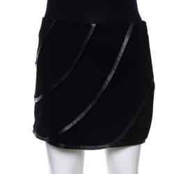 Pre Owned Diane Von Furstenberg Black Silk and Leather Trim Karina Mini Skirt S