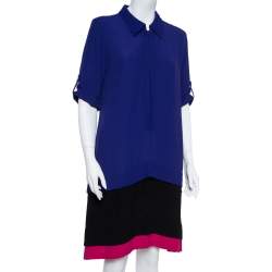 Pre Owned Diane von Furstenberg Colorblock Crepe Layered New Hatsu Dress M