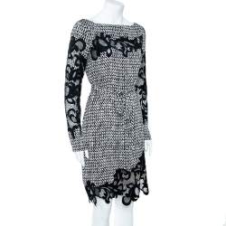 Pre Owned Diane von Furstenberg Monochrome Stretch Silk Ernestina Dress M