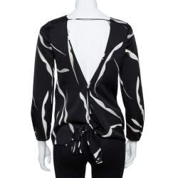 Pre Owned Diane von Furstenberg Black Stretch Silk Open Back Evvy Blouse P