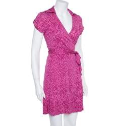 Pre Owned Diane von Furstenberg Pink Printed Silk Jilda Two Wrap Dress S