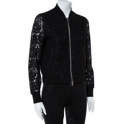 Pre Owned Diane von Furstenberg Black Lace Kennadie Bomber Jacket P