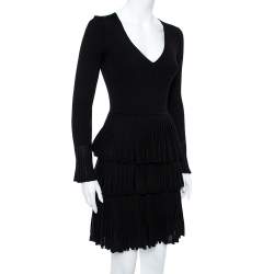 Pre Owned Diane von Furstenberg Black Tiered Plissé Knit Sharlynn Dress P