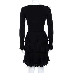 Pre Owned Diane von Furstenberg Black Tiered Plissé Knit Sharlynn Dress P