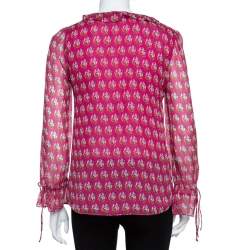 Pre Owned Diane von Furstenberg Bright Pink Silk Floral Print Kirsty Blouse XS