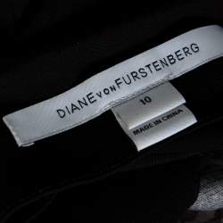 Pre Owned Diane von Furstenberg Black Wool Silk Blend Floral Print Wrap Dress L