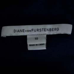 Pre Owned Diane Von Furstenberg Navy Blue Lace Detail Dress L