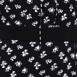 Pre Owned Diane Von Furstenberg Monochrome Floral Printed Silk & Ruffle Detail Fionna Maxi Dress L